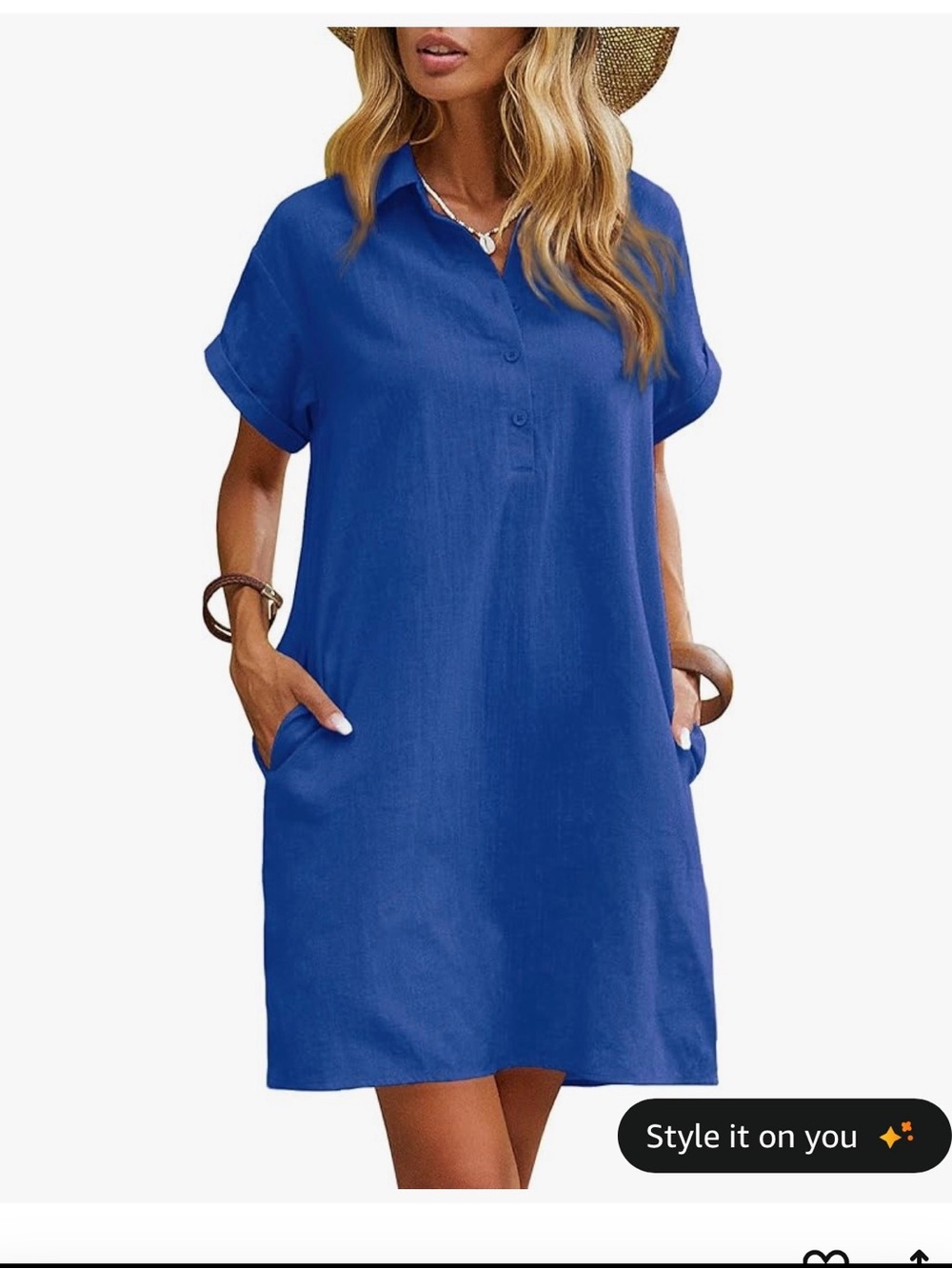 NWOT Amazon Linen Dress Royal Blue